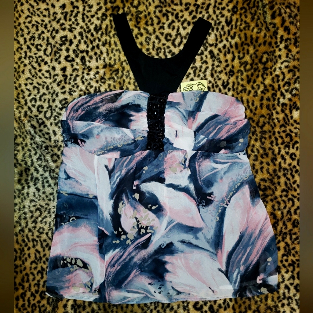 NWT Z Cavaricci TORRID 0 LEOPARD Jewel Abstrct Chiffon Halter TUBE Top 12  L